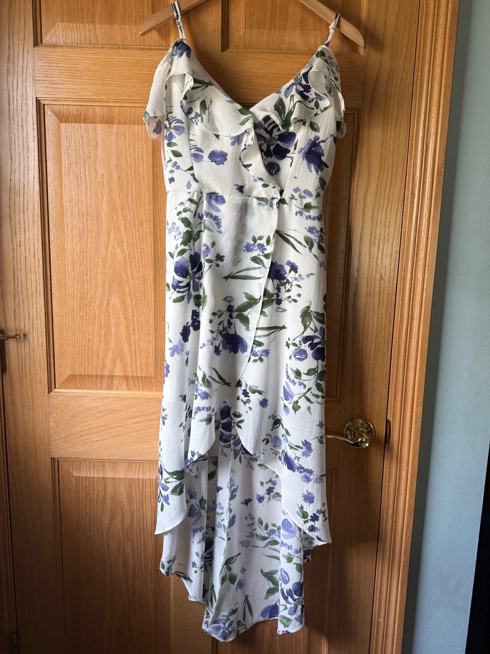 by & by White Floral High-Low Dress with Purple and Green Print